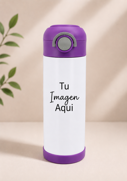 Vaso infantil de 12oz  personalizado con tapa abatible y cierre de seguridad