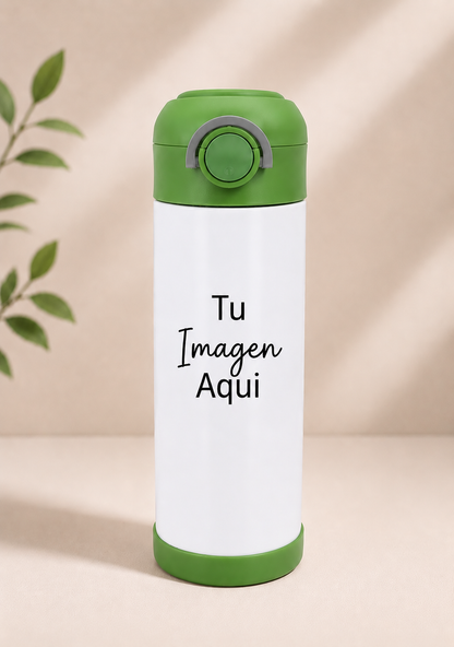 Vaso infantil de 12oz  personalizado con tapa abatible y cierre de seguridad