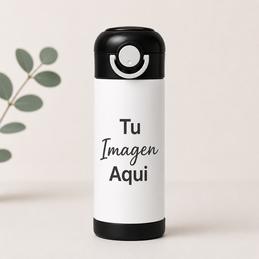 Vaso infantil de 12oz  personalizado con tapa abatible y cierre de seguridad